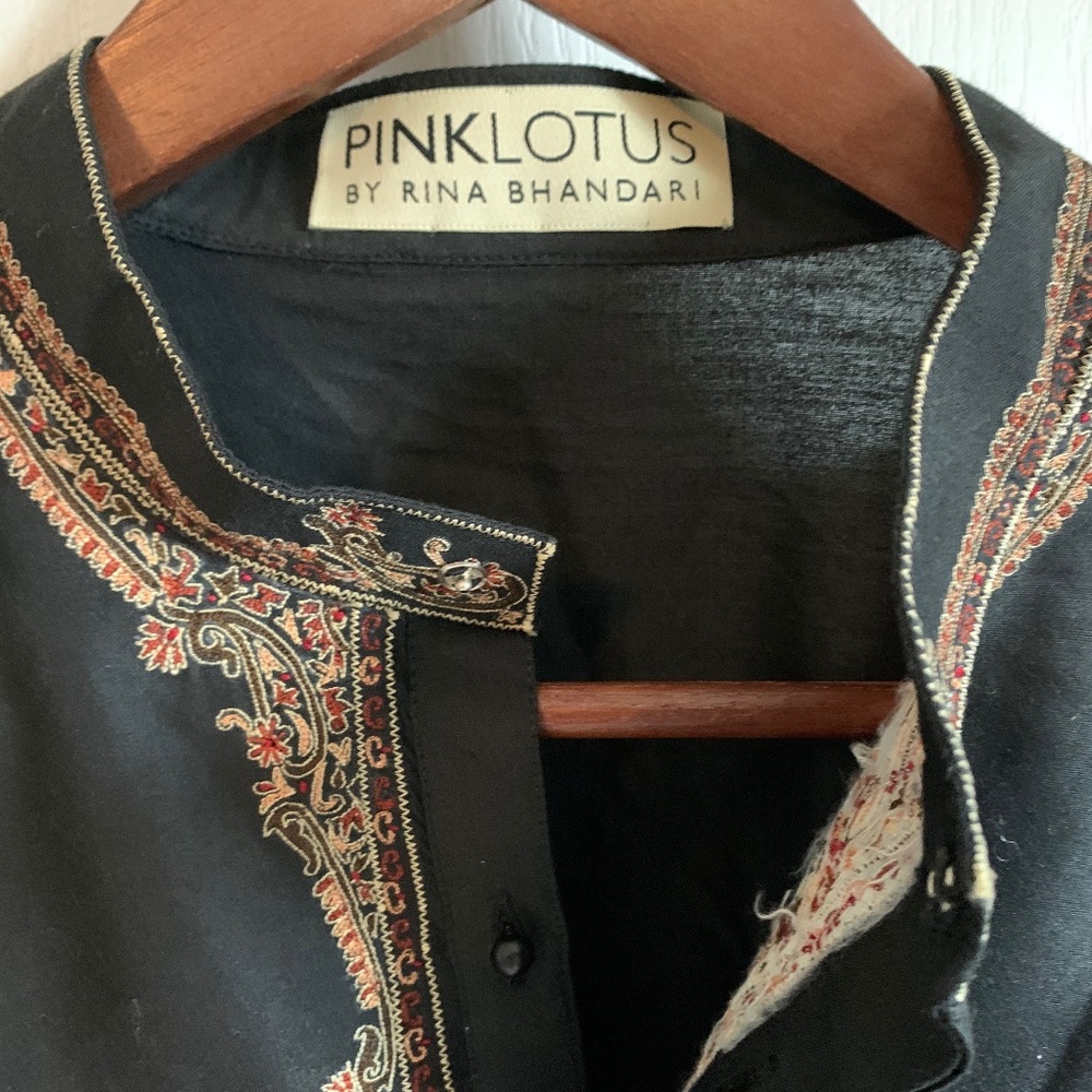 Men’s kurta set in black dhoti style pajama. Pink Lotus by Rina Bhandari